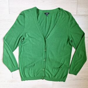 Talbots Women's Green Button Front V-neck Cardigan With Pockets - Size Large